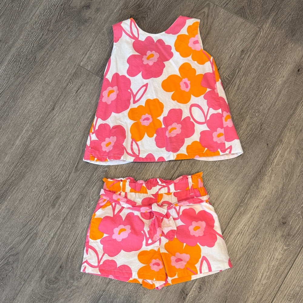 Sigrid Olsen Floral Pink and Orange Sleeveless Top and Shorts Set Size 5/6 B6
